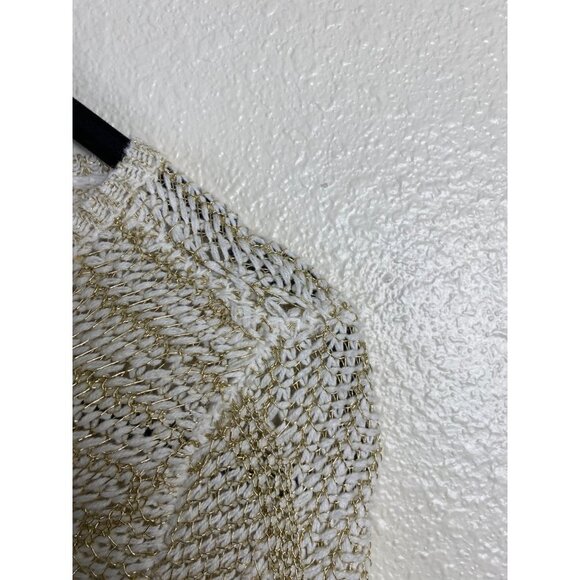Chico's Knit Top Womens size Medium Cream gold Metallic 3/4 Sleeve Event Party - Picture 10 of 11
